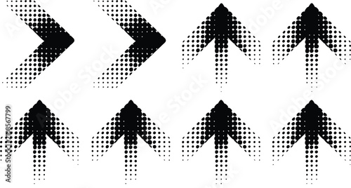 Halftone arrow set upward directional silhouettes for growth progress and positive movement concepts