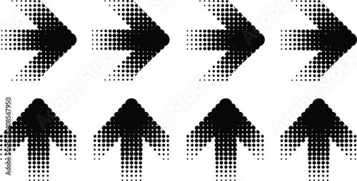 Fotografía Halftone arrow set silhouette four right and four upward directional indicators