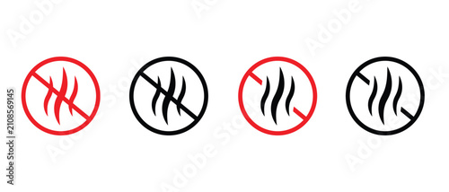 Foto No odor fragrance free icons featuring red and black prohibition signs with wavy scent lines vector illustration
