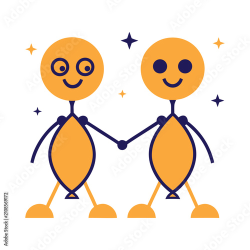 Two orange stick figure characters a flat vector illustration