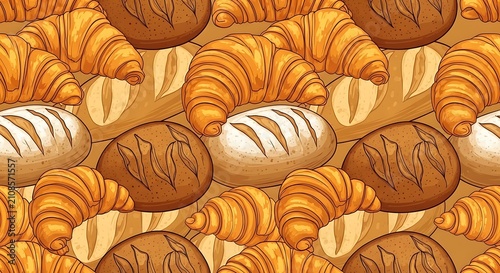 seamless bakery pattern croissants and bread