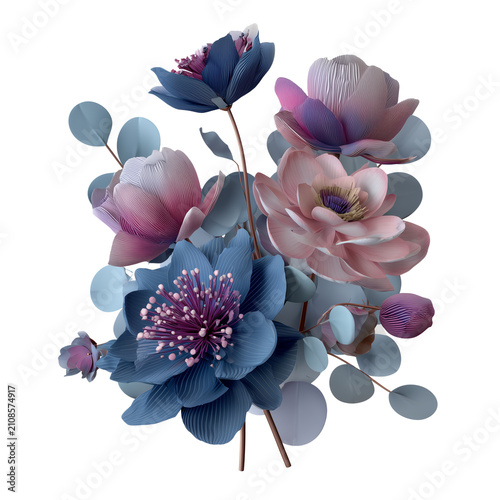 Elegant paper cut flowers frame greeting card template with layered 3D floral petals on transparent png background. Ai generated