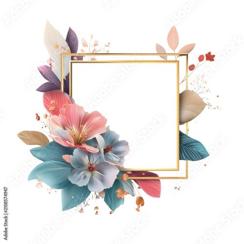 Elegant red floral wreath with a luxurious gold circular frame transparent png background. Ai generated