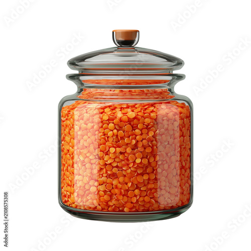   Extreme close-up view of organic red split lentils showing detailed texture on transparent png background. Ai generated