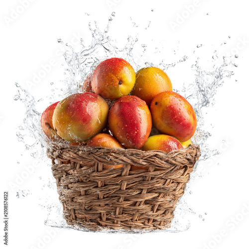  Fresh ripe Indian mangoes of different varieties arranged in a natural composition, on transparent png background. Ai generated