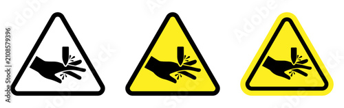 Bild auf Leinwand Hand crush hazard warning triangle icon set