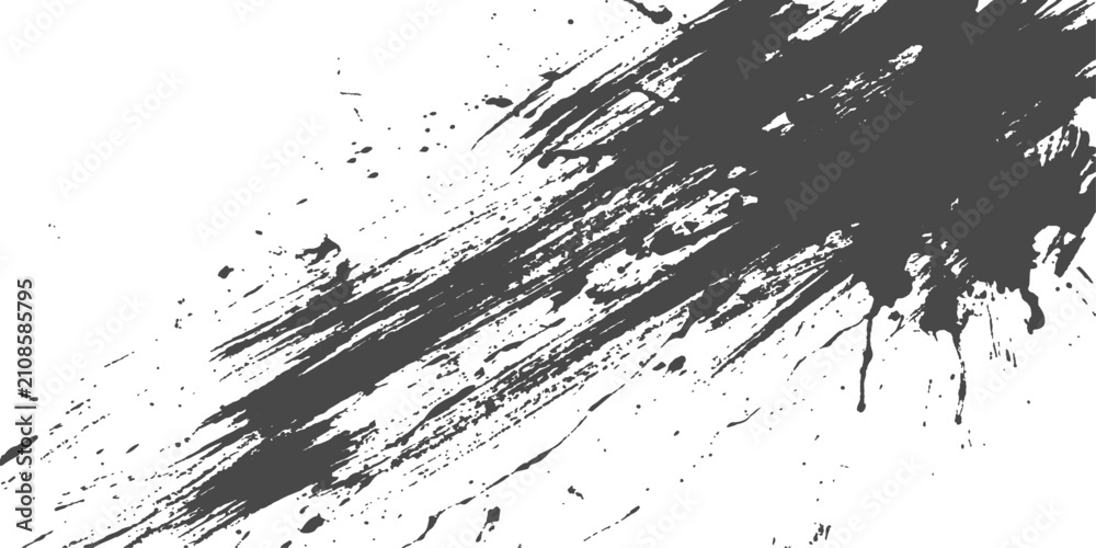 Obraz premium Abstract Black Grunge Brush Stroke Background. Dynamic dry paint texture with expressive sweeping brush marks, ink splatters, and flowing drips. Bold backdrop for branding and editorial design