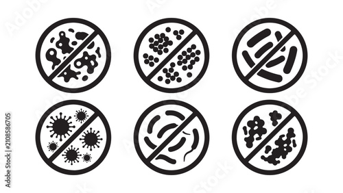 Фотография Set of no germs and no bacteria signs, illustrating antibacterial and hygien
