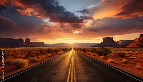 Dramatic Sunset Over An Empty Road In Utah Hd K Wallpaper Stock Photographic Image