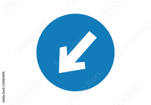 Tableau sur toile Keep left traffic sign, blue circle with white arrow pointing down-left, mandatory direction indicator, navigation symbol, vector