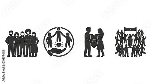 Community Care, Charity, and Social Unity Icon Set Vector Illustration