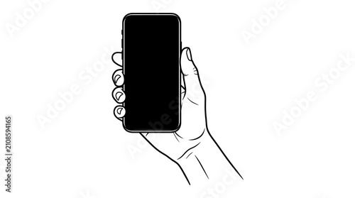 Hand Holding Smartphone Mockup with Blank Black Screen Vector Illustration