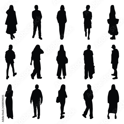 Vector collection set of individual people silhouettes.	