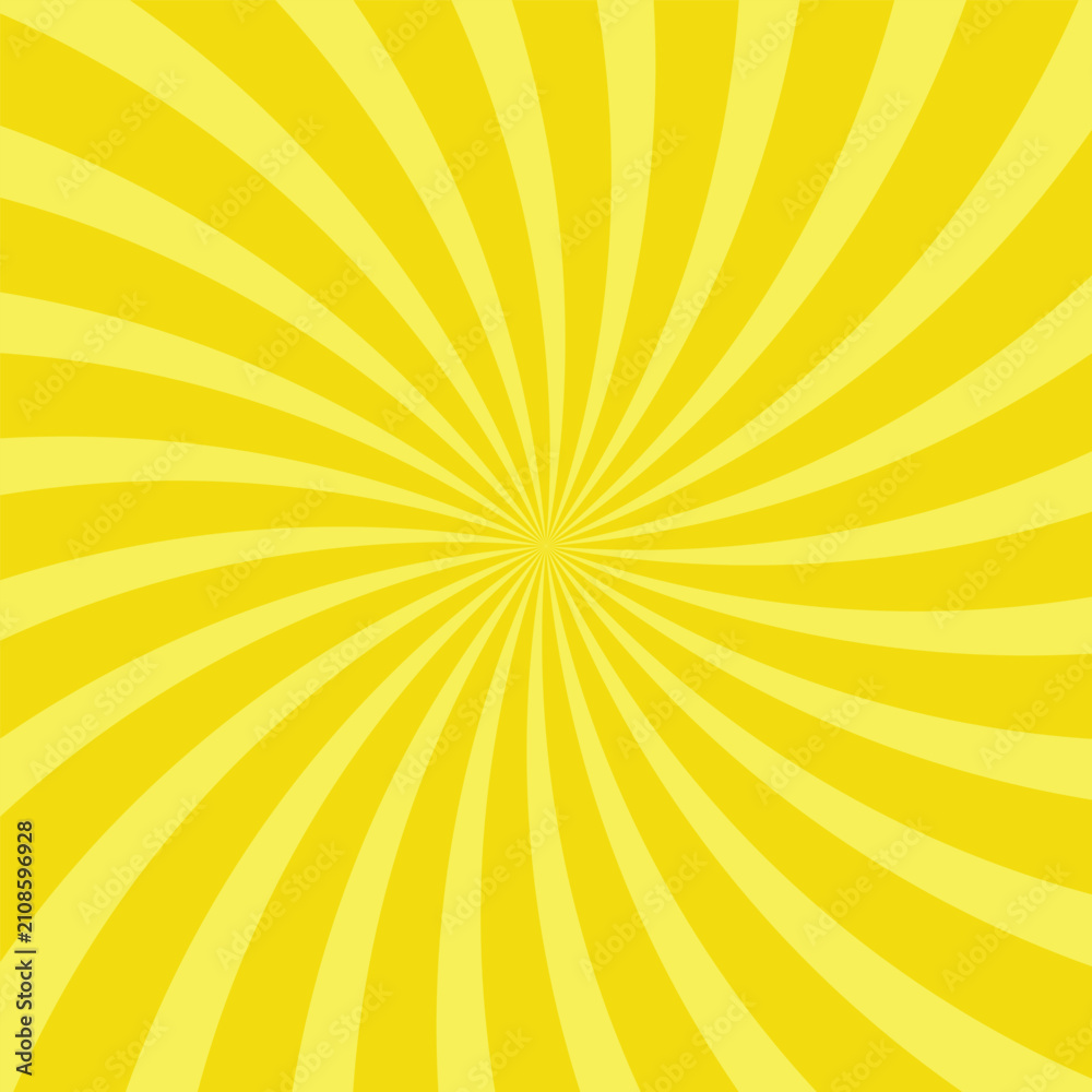 Fototapeta premium Psychedelic Retro yellow Swirl Background – Modern Groovy Sunburst Pattern with Wavy Spiral Rays and Vintage Twist Backdrop for Candy Aesthetic, Y2K Pop Art, and Festival Posters