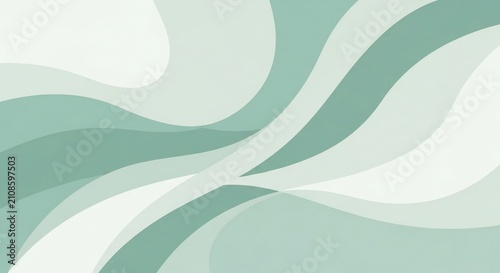 Minimalist sage green and white abstract wavy liquid background.
