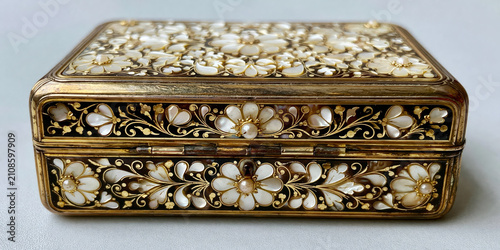 Ornate Vintage Jewelry Box with Floral Mother-of-Pearl Inlay