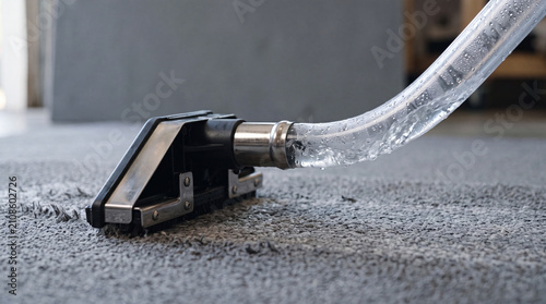 Professional carpet cleaning machine head removing dirt from gray carpet.