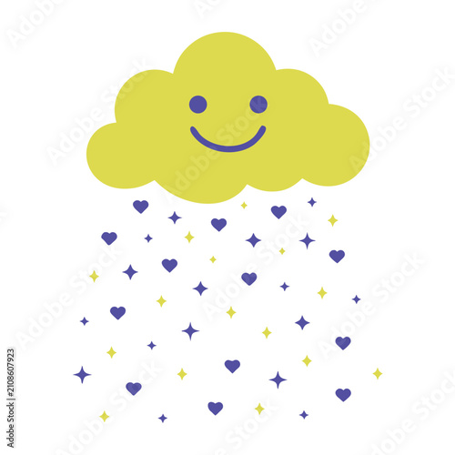 Kawaii Cloud With Falling Hearts Flat Vector Illustration
