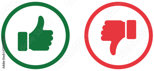 Canvastavla Thumb up and thumb down symbols representing positive negative feedback approval disapproval rating and customer satisfaction, vector design