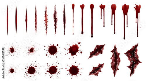 Bloody splatter and scratch set. Halloween horror gore on a isolated transparent background png