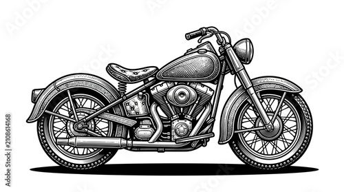 Obraz na płótnie Vintage cruiser motorcycle hand drawn ink illustration.