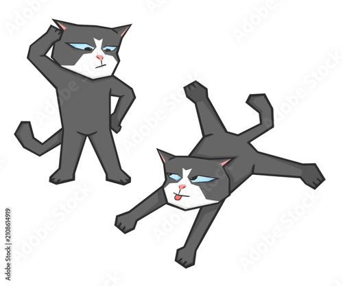 An illustration of two grey cats with some weird pose