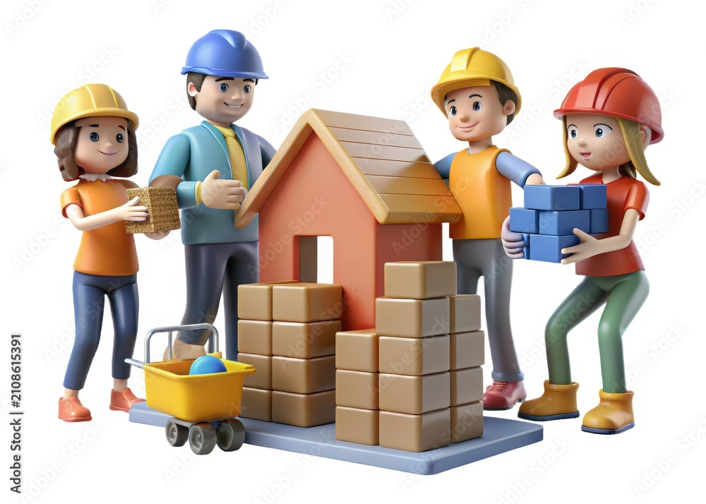 Fototapeta premium Construction Team Building Block House