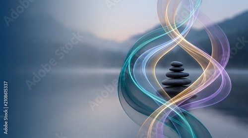 mindfulness aesthetics, colorful, flowing abstract shapes evoke serenity and mental balance