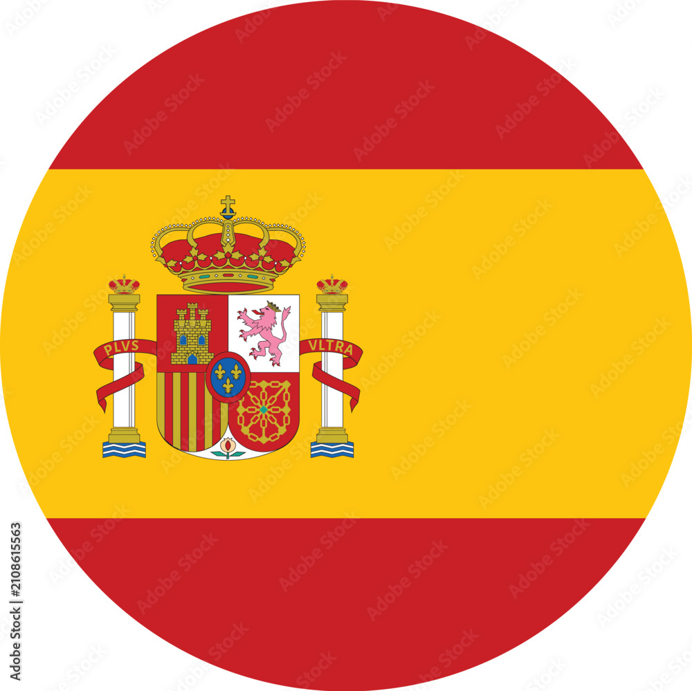 Obraz premium Spain flag button, round, circle PNG