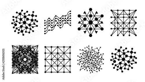 Canvastavla 70 Abstract Geometric Network Icons, Molecular Structure Graphics, Data Connecti