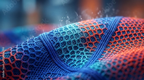 advanced material technology, close-up of vibrant, high-tech sportswear fabric showcasing innovation and flexibility