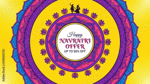Happy Navratri sale banner design. Festive Indian holiday discount promotion background.