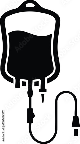 Hanging Blood Transfusion Bag Connected to Medical Tubing Healthcare Icon