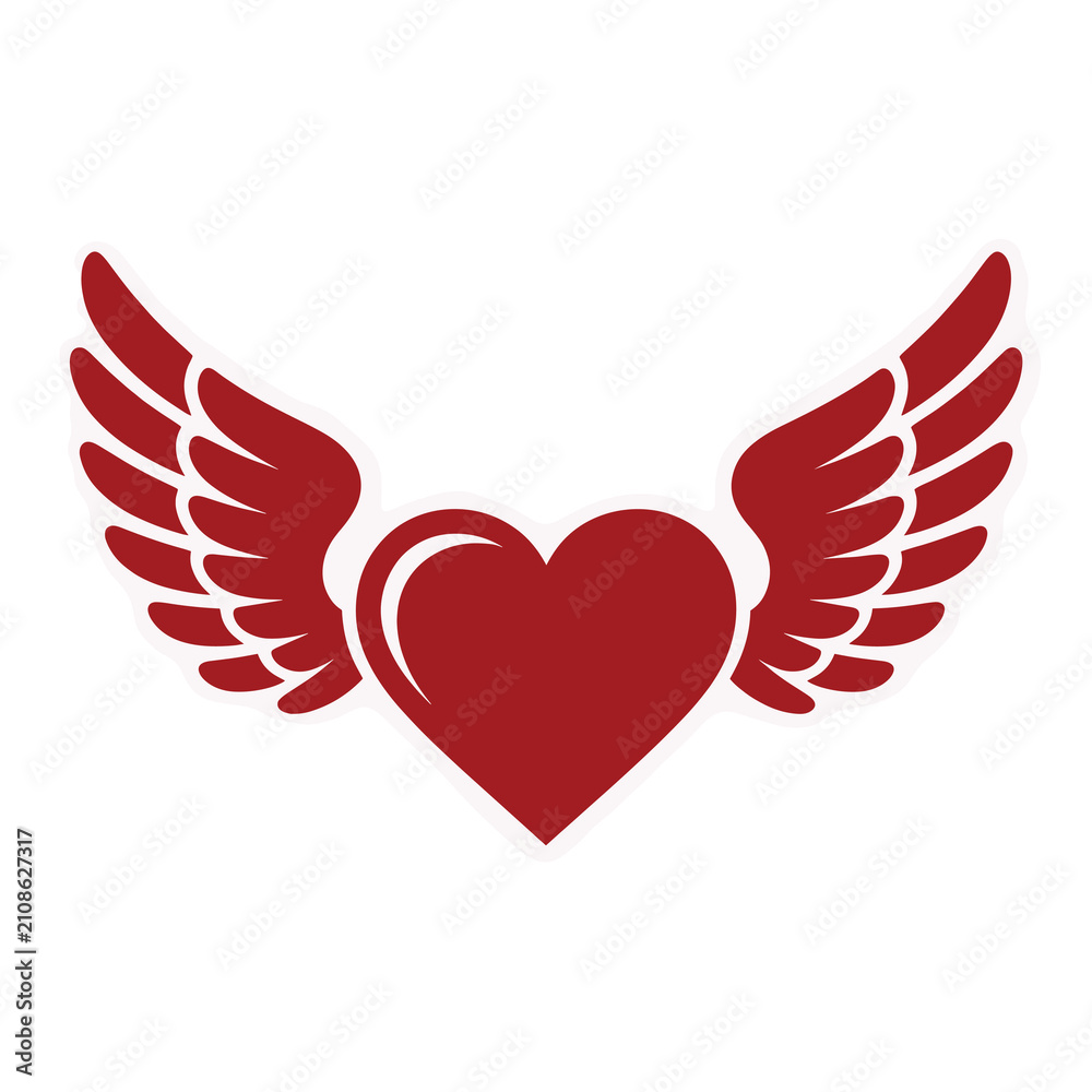 Fototapeta premium Red heart with wings vector illustration