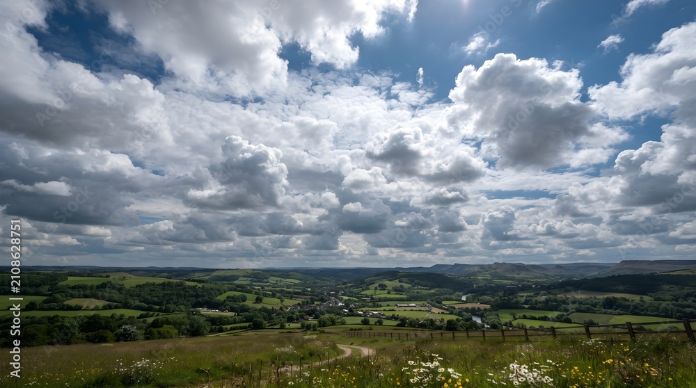 Obraz premium clouds over the mountains bule sky green forest high stock image .jpeg
