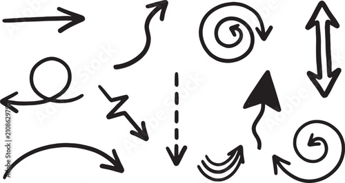 Black line arrows in various directions and shapes lines abstract