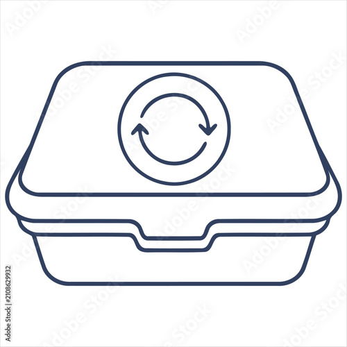 Minimal Reusable Food Container Icon with Circular Recycling Symbol Sustainable Packaging Line Vector Illustration