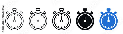 Quadro su tela Stopwatch Icons Set: Line Art, Silhouette, and Blue Graphic for Time Measurement