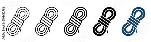 Tablou pe pânză Coiled Rope Icons: Outline, Filled, Black, and Blue Styles for Outdoor Adventure