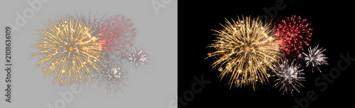 Принти на полотні Sparkler firework trio in gold, red, and white isolated on transparent backgroun