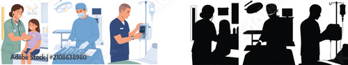 Photos Medical Staff and Doctors Examining Patients in Hospital Vector Illustration Set