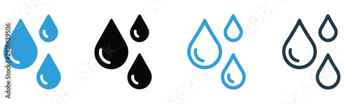 Obraz na plátně Water drops icon set representing liquid hydration rainfall freshness purity cleaning and natural water resource symbols, vector design