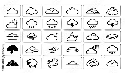 Quadro su tela Weather icon set black and white glyphs for forecasting and climate reporting