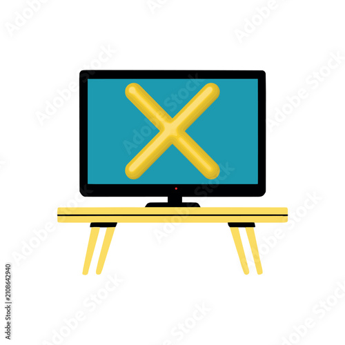 Television screen display error icon with cross mark