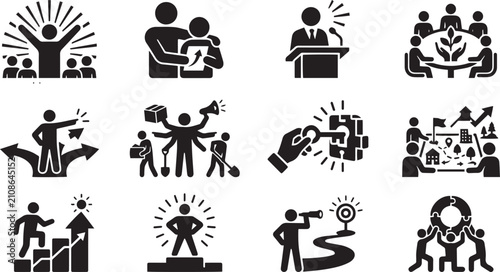 Leadership and business management vector icon set