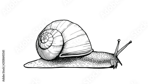 Brown Garden Snail with Spiral Shell Isolated on White Background Close Up Nature Mollusk Animal Stock Photo