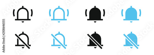 Foto Set of notification bell icons, ringing and silent bell symbols, vector illustra