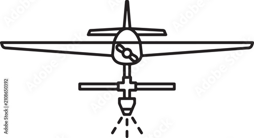 Precision agriculture fixed-wing drone icon with downward spray nozzle for crop dusting and farming