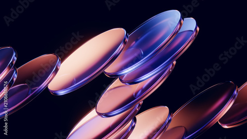 Obraz na plátně Abstract glass discs with vibrant premium reflective depth.