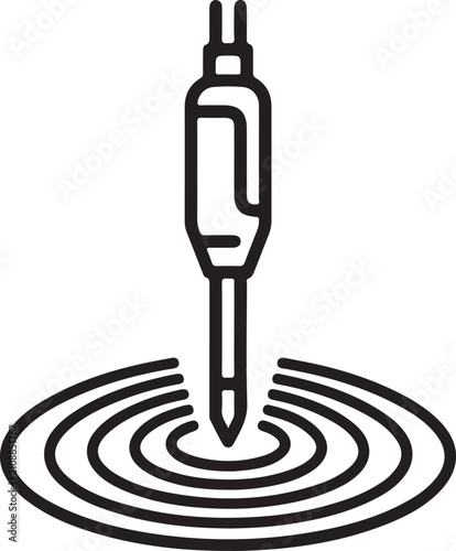 Medical electrode probe vector icon with concentric signal ripple lines radiating from the tip